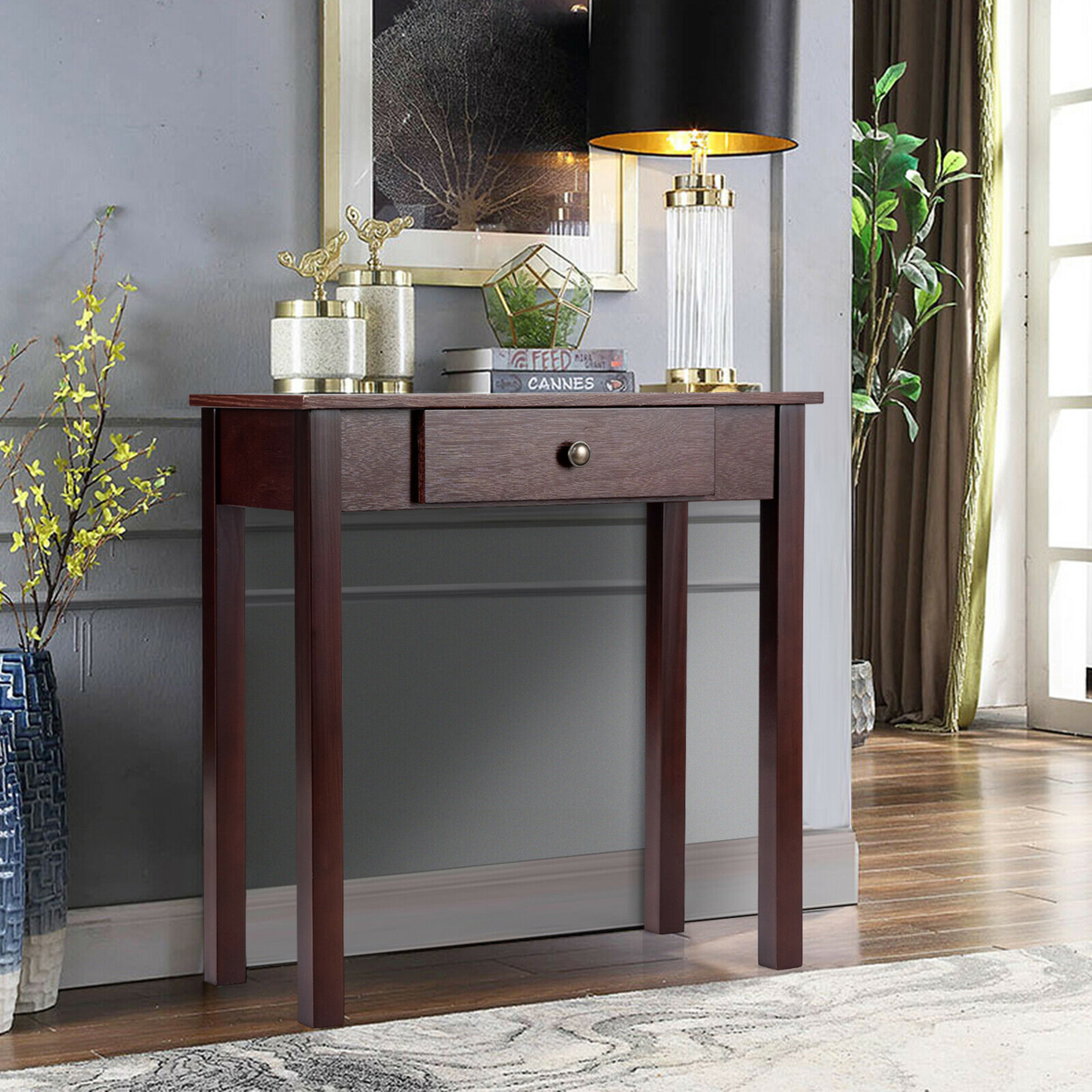 Console Table With Drawer Entryway Hallway Accent Wooden Table Espresso