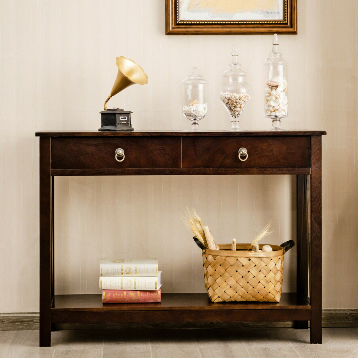 Console Table Accent Sofa Side Table With Drawer Shelf Entryway Espresso