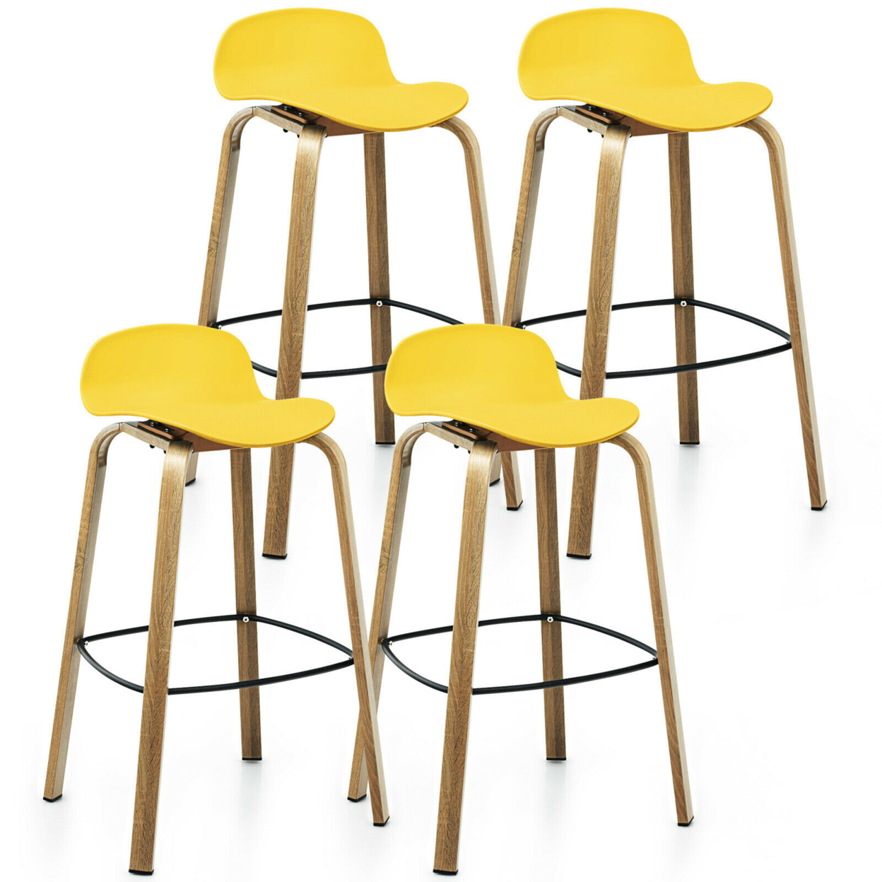 Modern Set Of 4 Barstools 30inch Pub Chairs W/Low Back & Metal Legs Yellow
