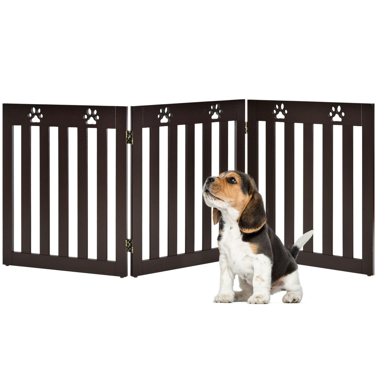 24'' Folding Wooden Freestanding Pet Gate Dog Gate W/360Â° Flexible Hinge