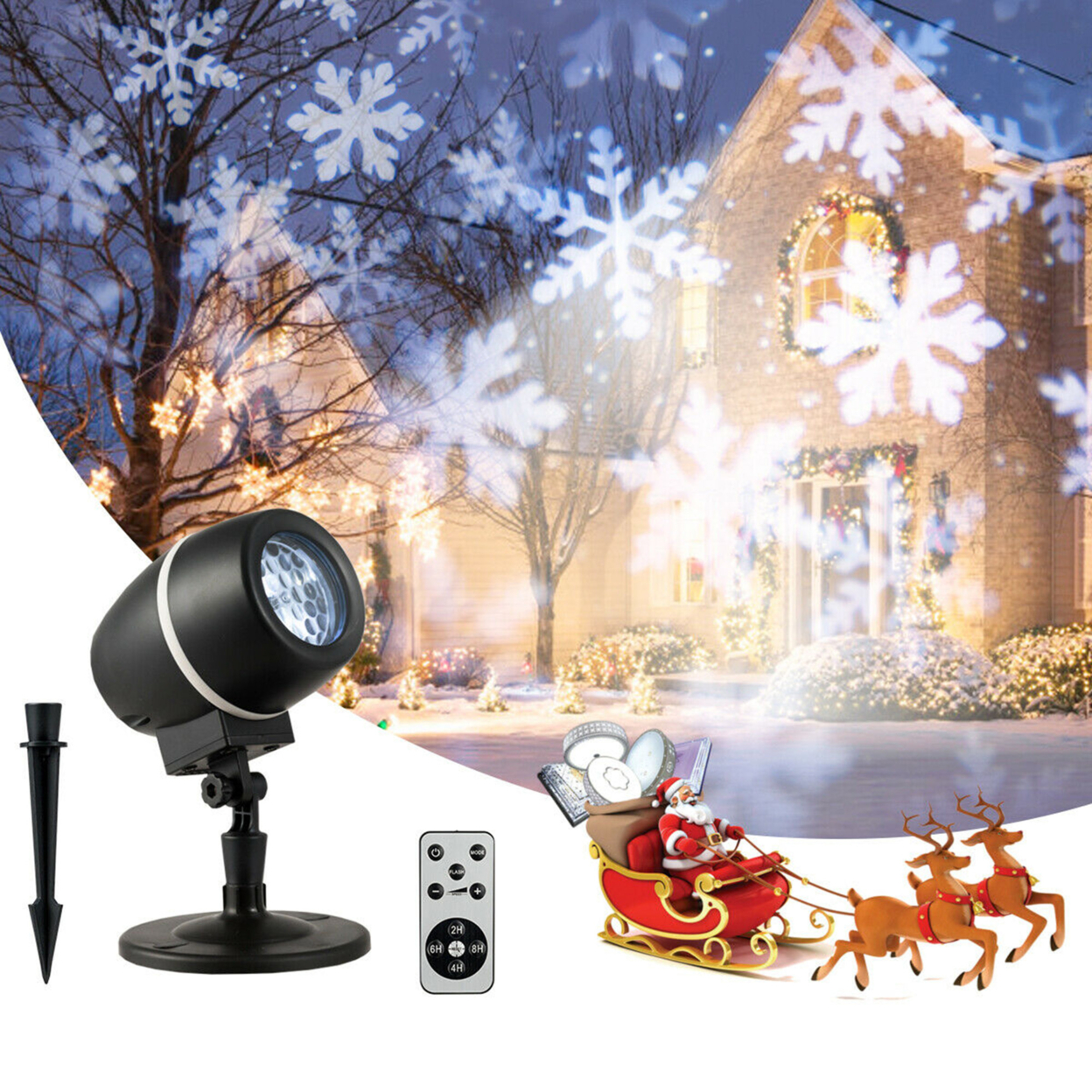 Christmas Snowflake LED Projector Lights Outdoor Waterproof W/ Remote Control