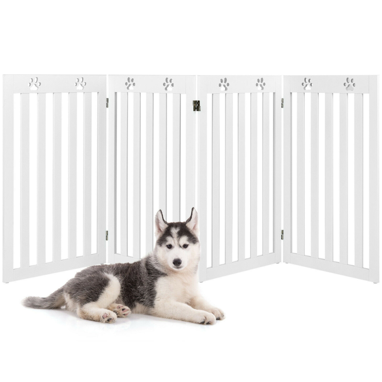 36'' Folding Wooden Freestanding Pet Gate Dog Gate W/360Â° Hinge White