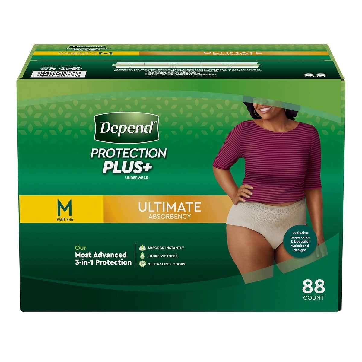 Depend Protection Plus Ultimate Underwear For Women, Medium (88 Count)