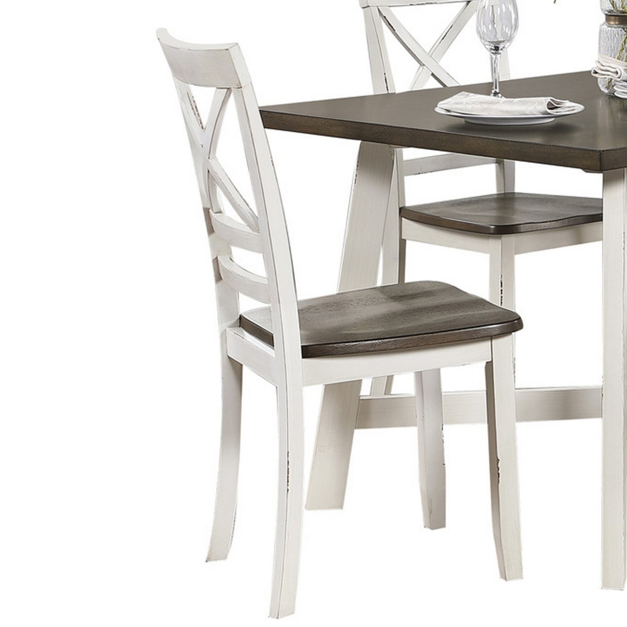 Transitional Style Wooden 5 Piece Dinette Set, Brown And White- Saltoro Sherpi