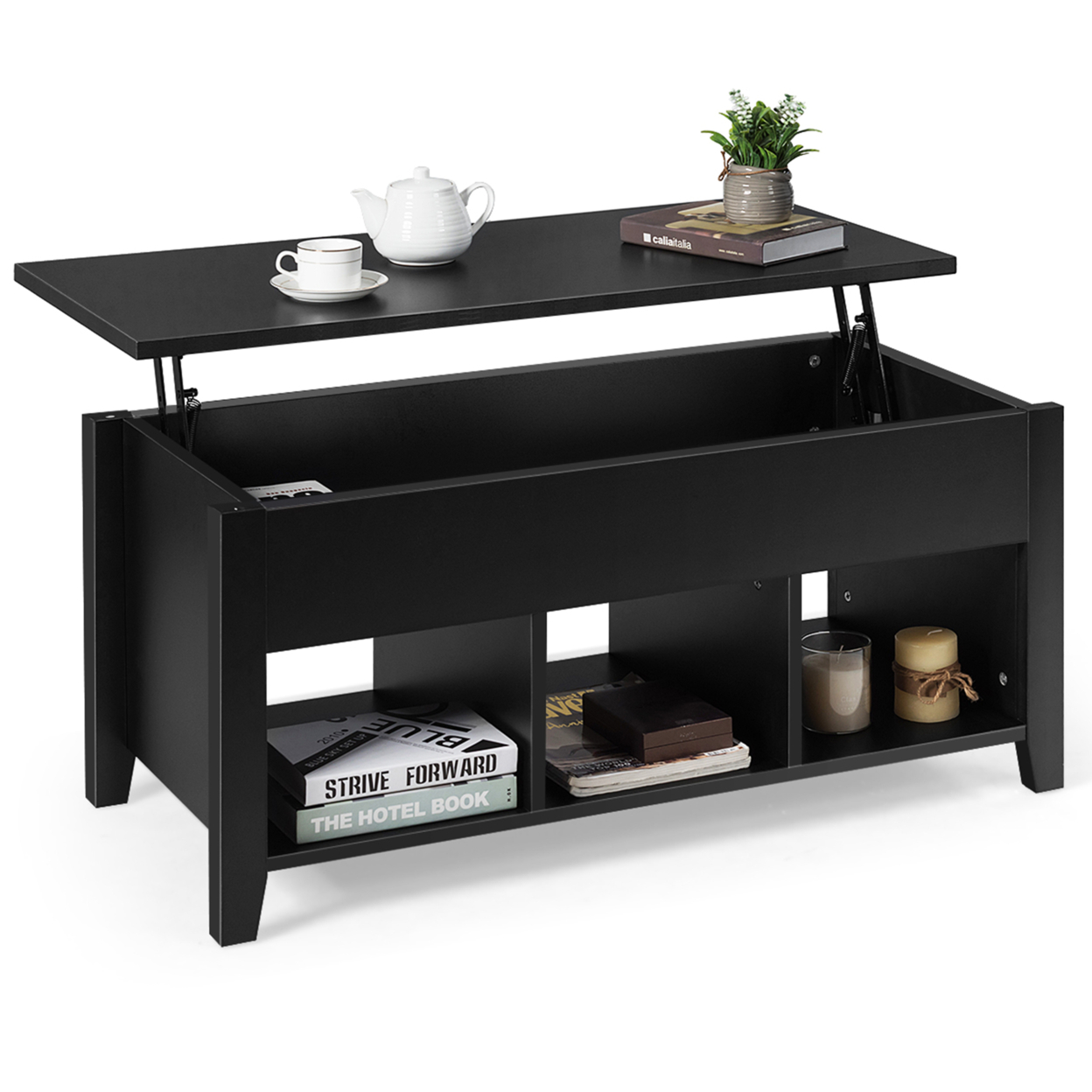 Lift Top Coffee Table W/ Storage Compartment Shelf Living Room Furniture Black