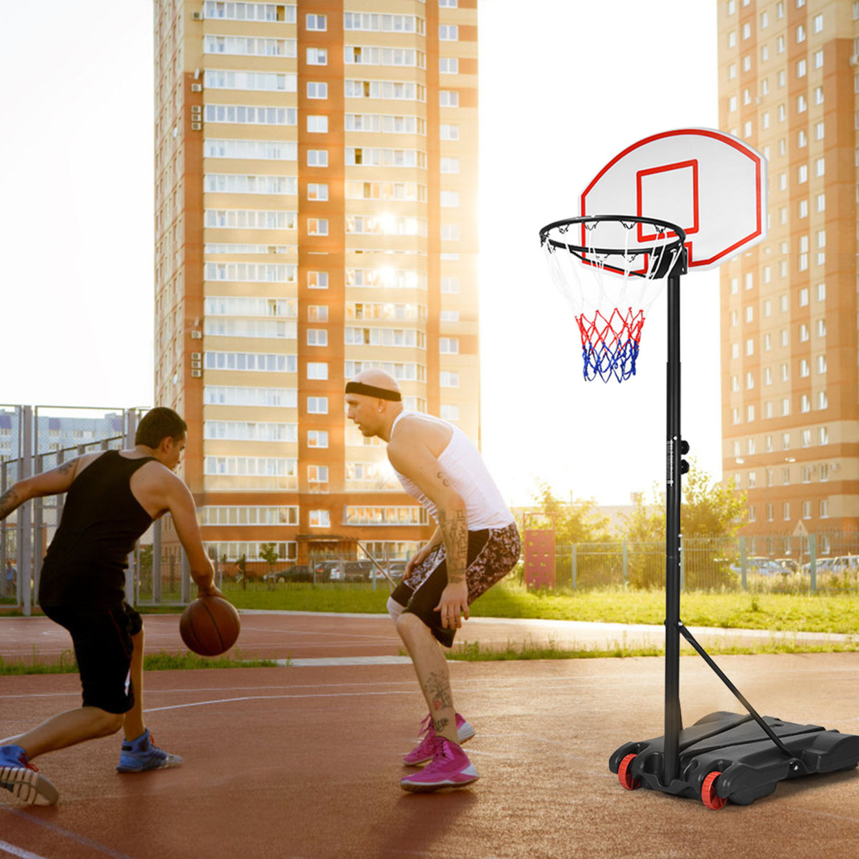 Basketball System Hoop Stand Backboard W/ Adjustable Height Wheels