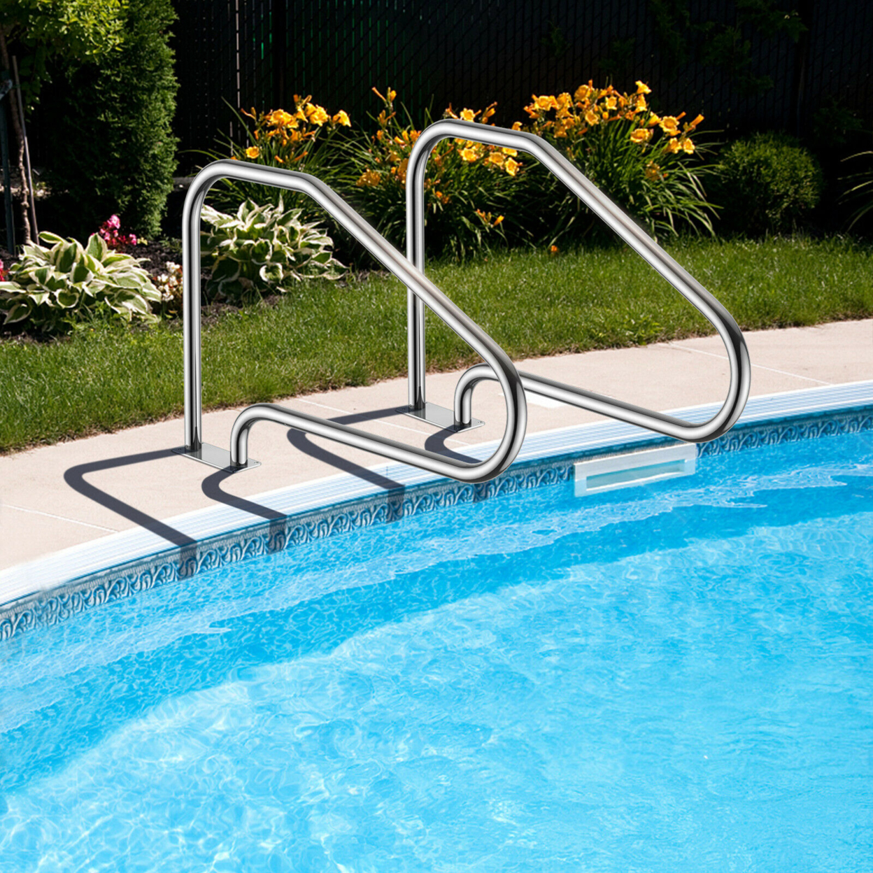 Pair Of Swimming Pool Hand Rail 49'' Stainless Steel Pool Stair Rail W/Base Plate