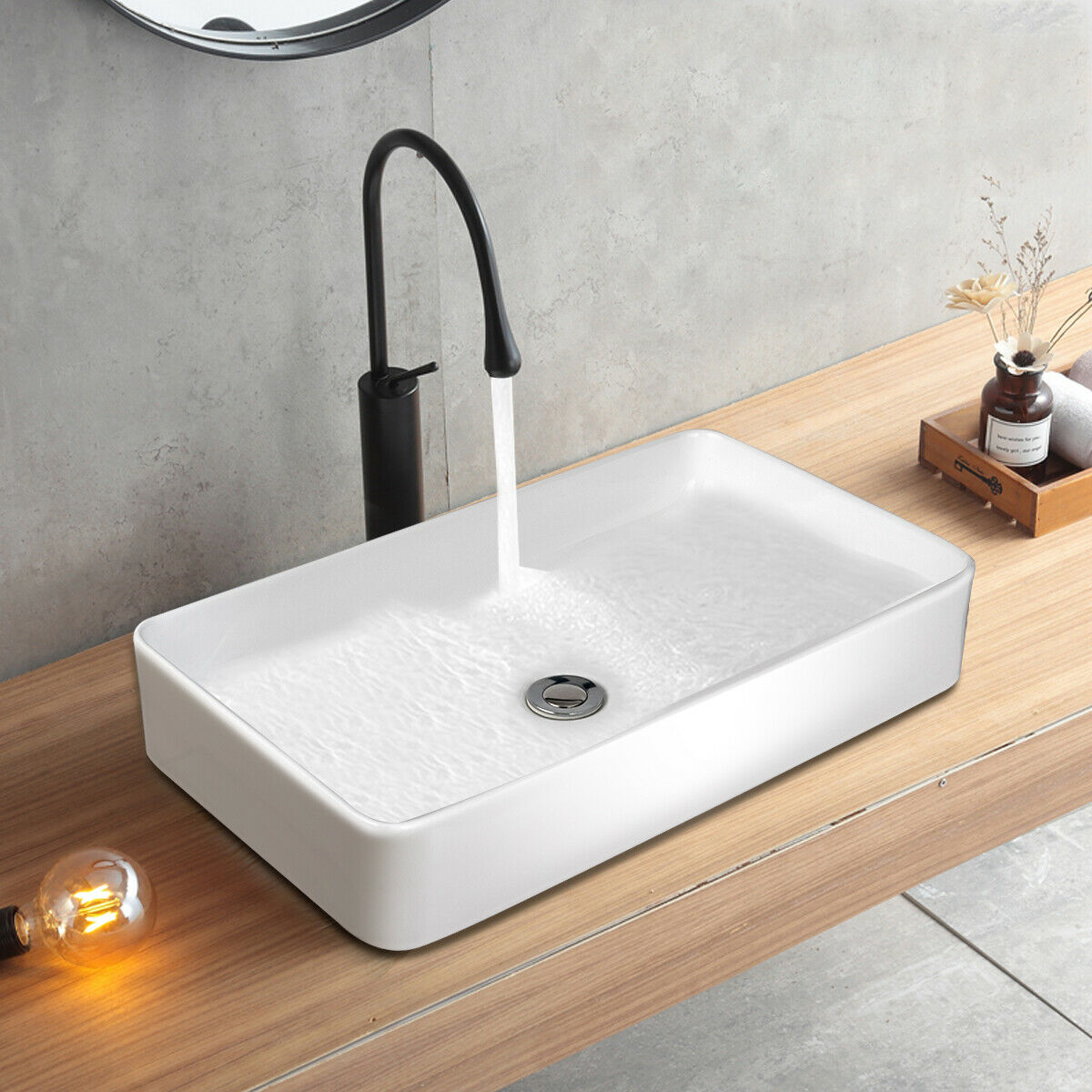 24 X 14 Rectangle Bathroom Ceramic Vessel Sink Vanity Art Basin W/Pop-up Drain