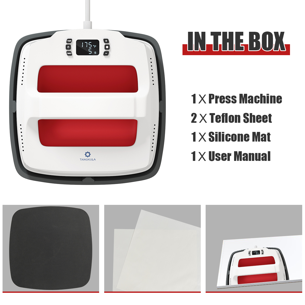 9x 9 Portable Heat Press Laundry Machine Quick-Heating Iron-on Transfer Household T-Shirt Press Red