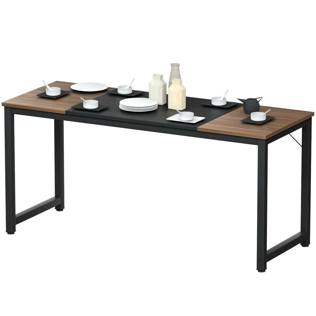 63'' Dining Table Rectangular Two-Tone Kitchen Table For 6 People W/ Metal Frame