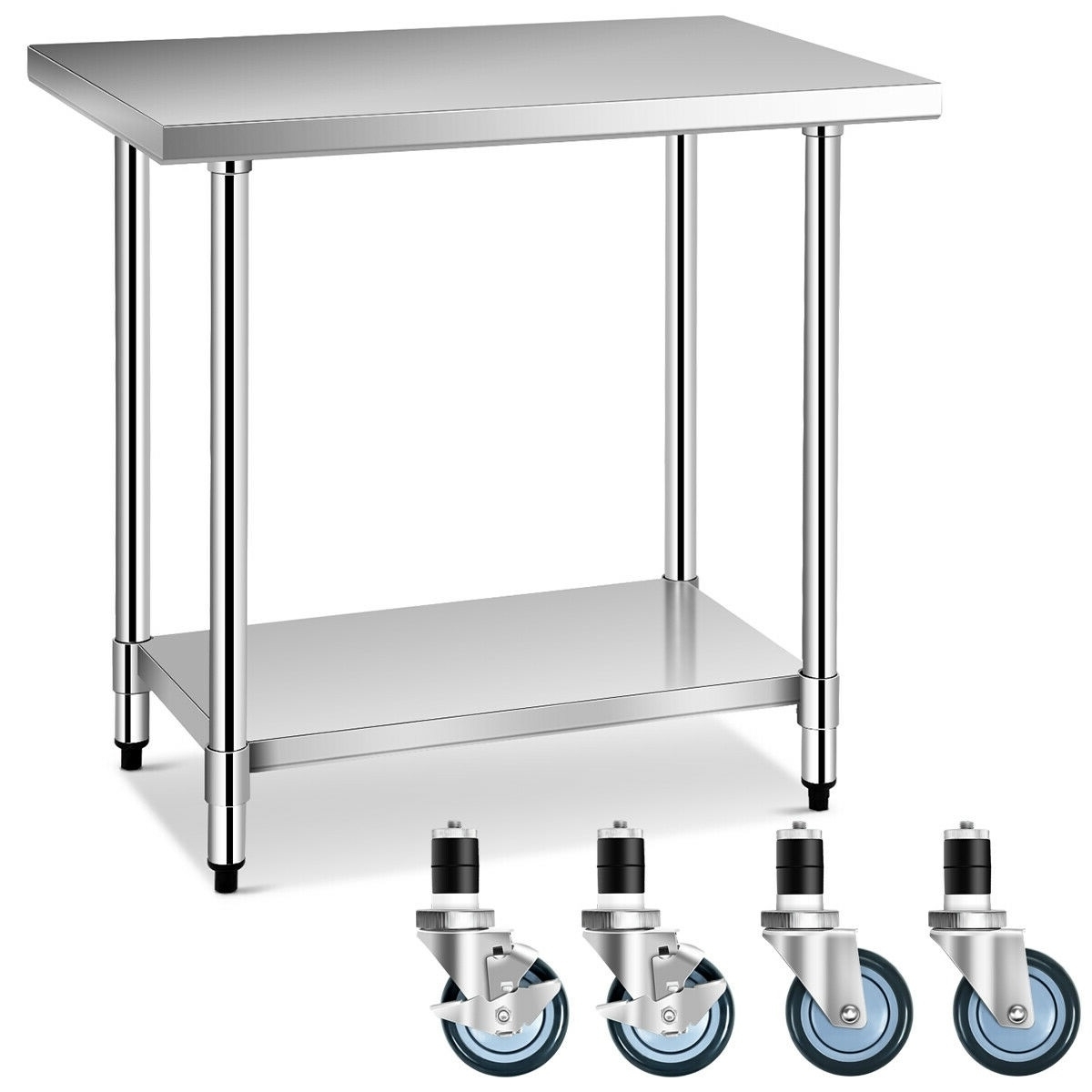 24'' X 36'' Stainless Steel Commercial Kitchen Work Table W/ 4 Wheels