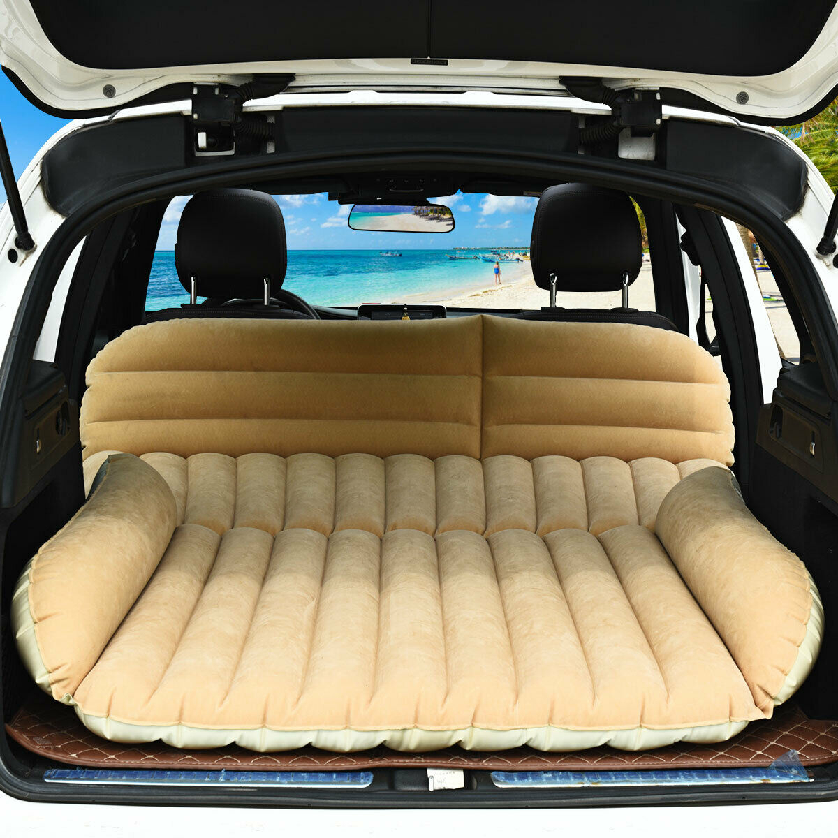 Inflatable SUV Air Backseat Mattress Flocking Travel Pad W/Pump Camping Travel