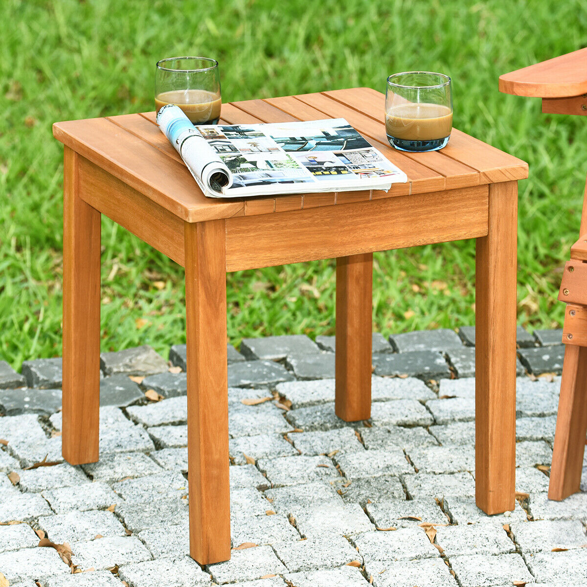 Wooden Square Side End Table Patio Coffee Bistro Table Indoor Outdoor Natural