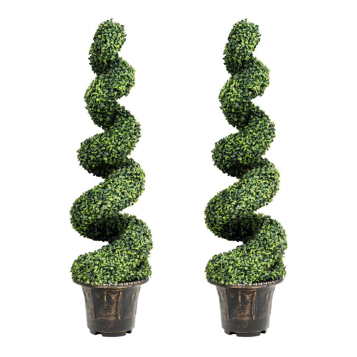 2Pcs 4FT Artificial Boxwood Spiral Tree W/Realistic Leaves Indoor Outdoor Office