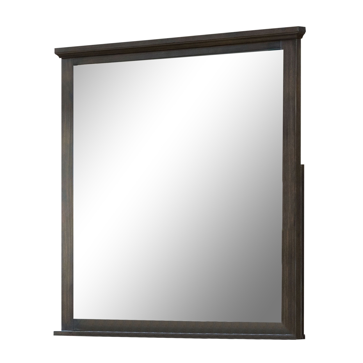 Wooden Frame Mirror With Molded Trim Top, Walnut Brown- Saltoro Sherpi
