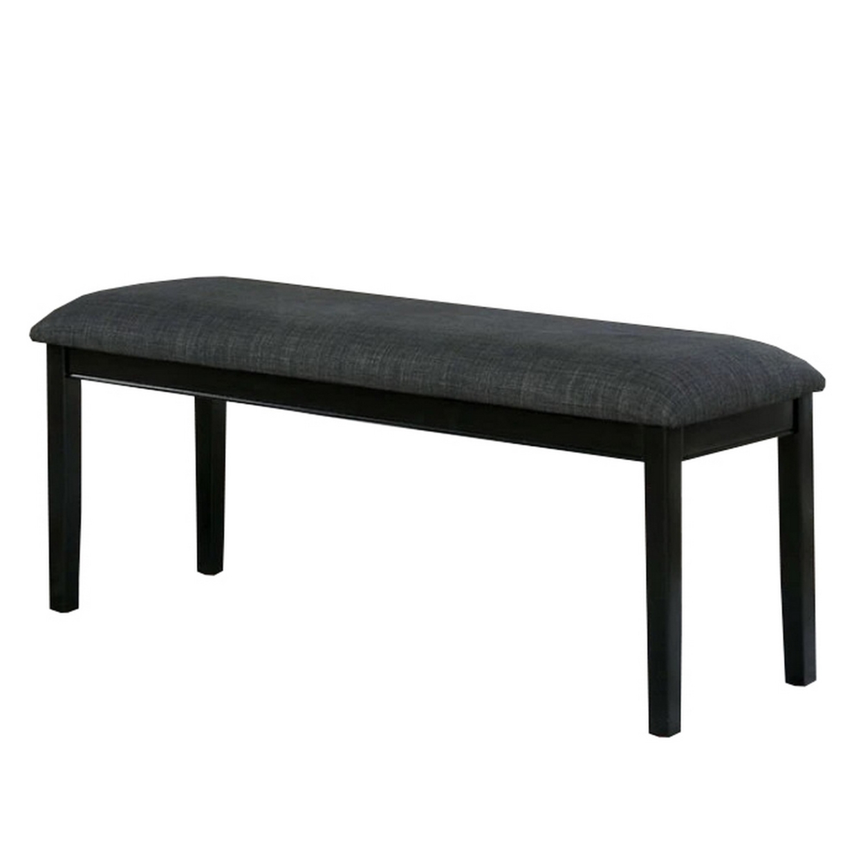 Fabric Seat Bench With Wooden Sleek Block Legs, Black And Gray- Saltoro Sherpi
