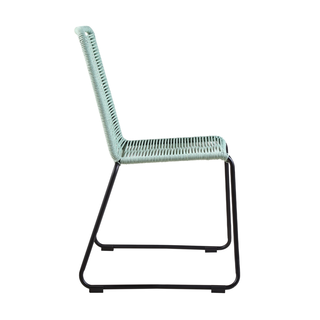 Metal Frame Patio Dining Chair With Fishbone Rope Weaving, Blue- Saltoro Sherpi