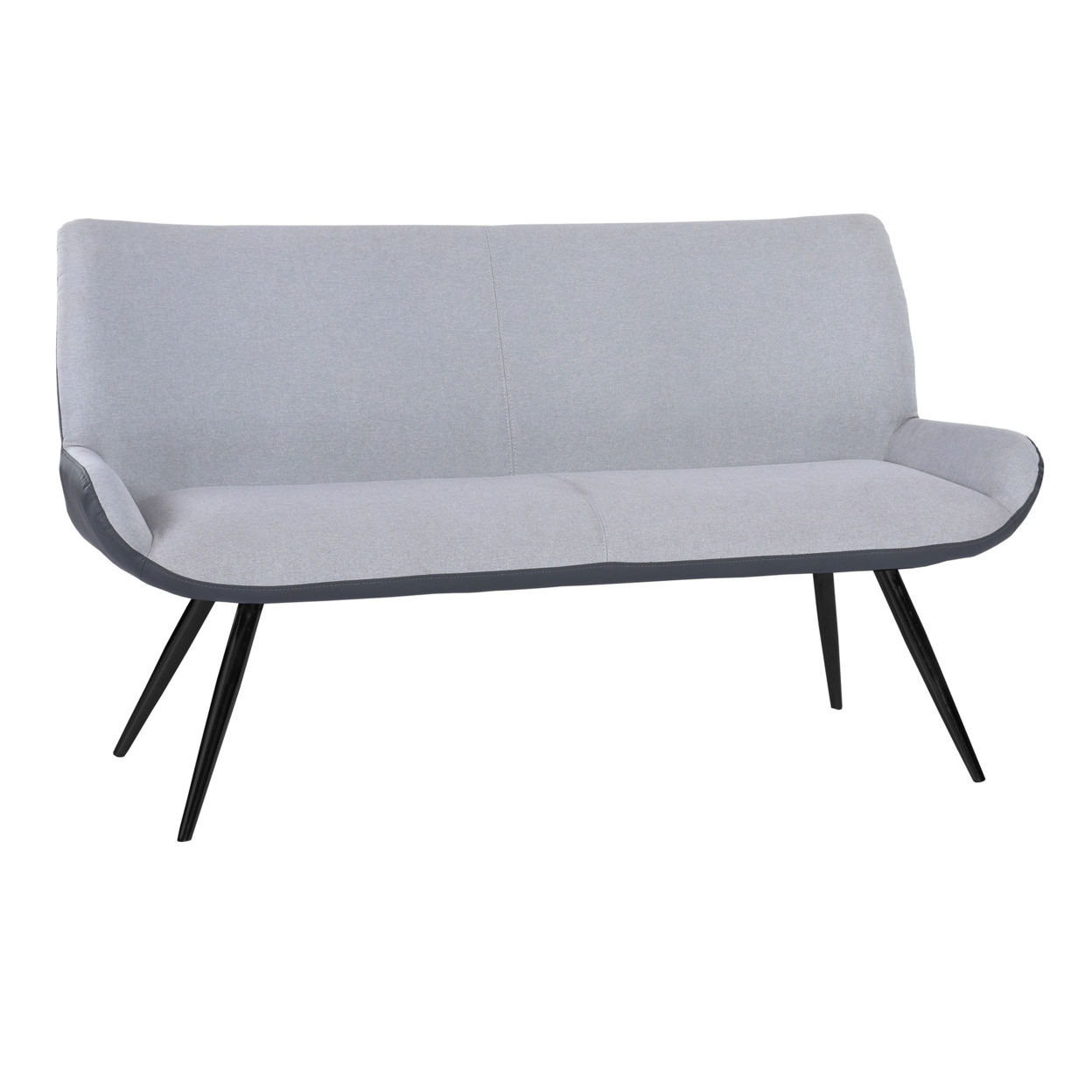 High Back Fabric Bench With Low Profile Arms And Tapered Legs, Gray- Saltoro Sherpi