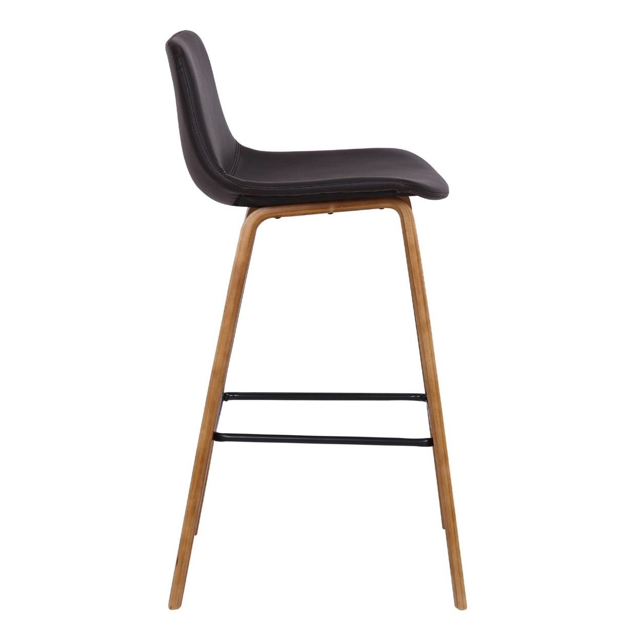 35 Inch Wooden Barstool With Leatherette Seat, Brown- Saltoro Sherpi