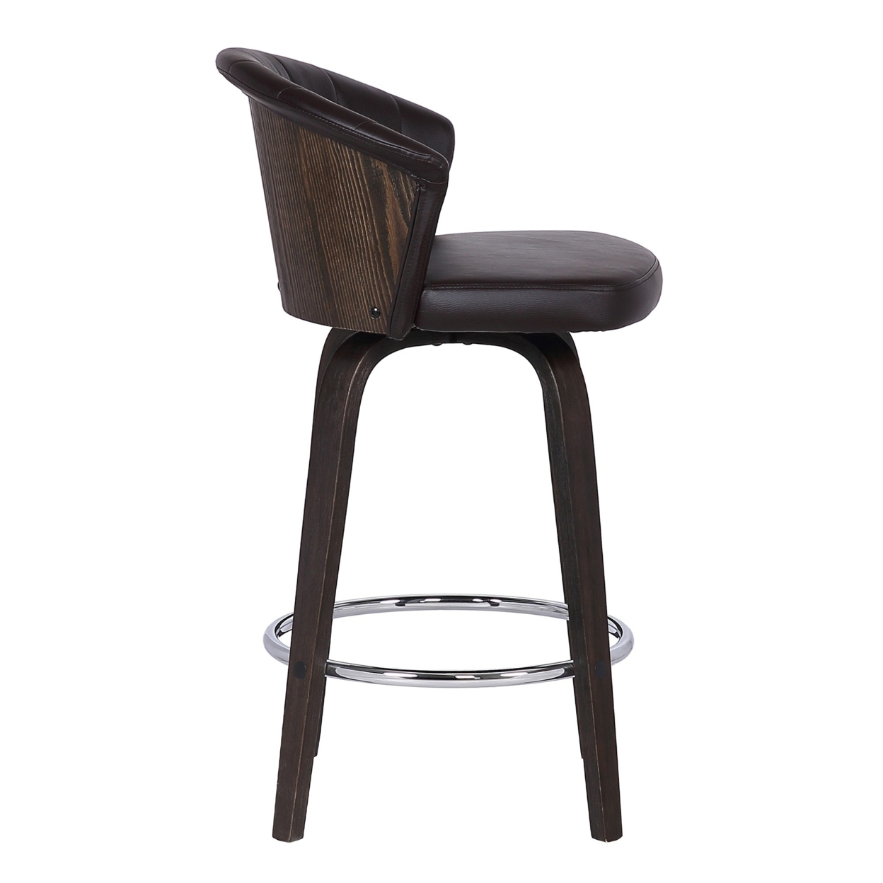 30 Channel Stitched Faux Leather Barstool With Tapered Legs, Brown- Saltoro Sherpi
