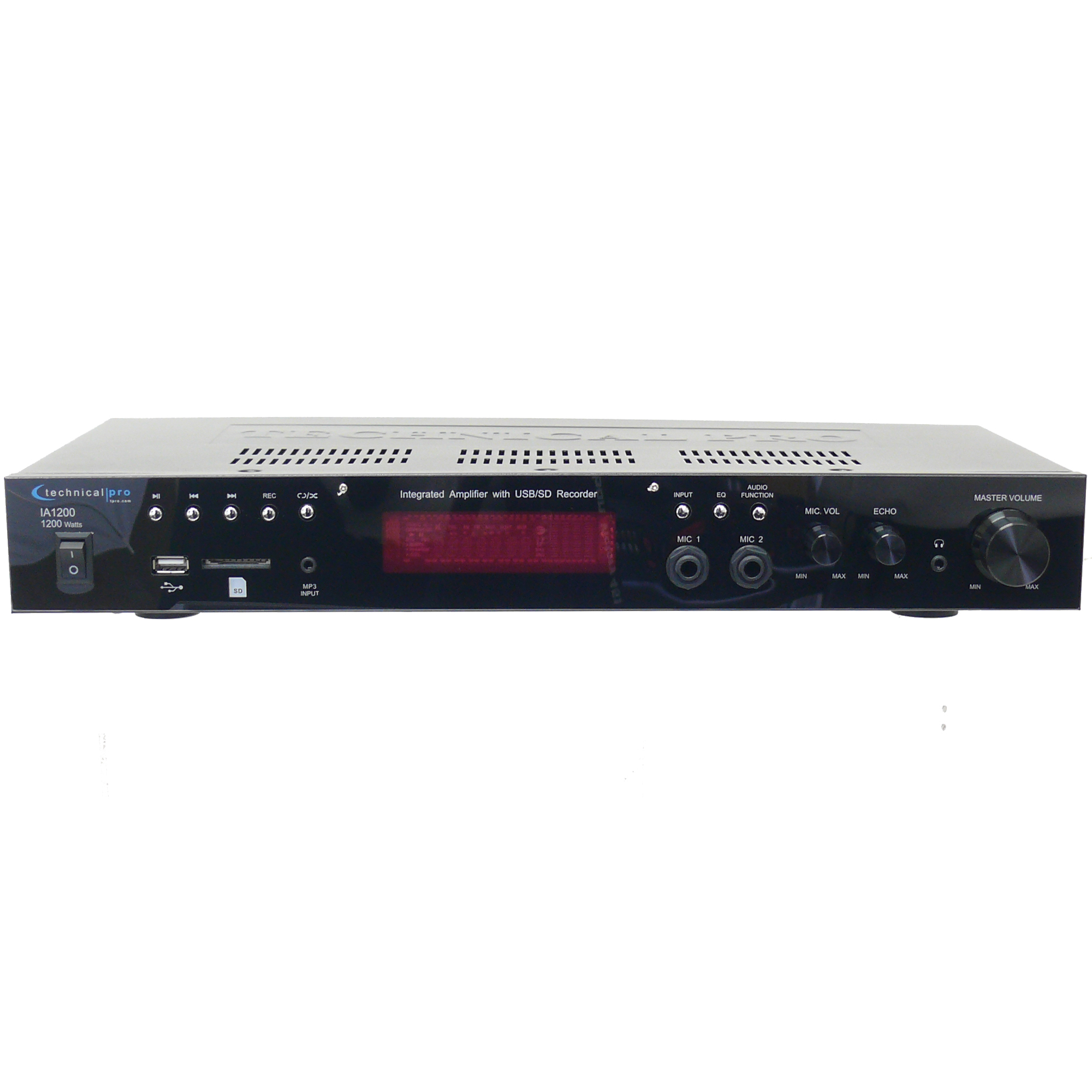 Technical Pro 1200 Watts Integrated Amplifier W/ Dual 1/4'' Mic Inputs, Volume And Echo Controls, USB And SD Card Inputs, Plays .mp3 Files