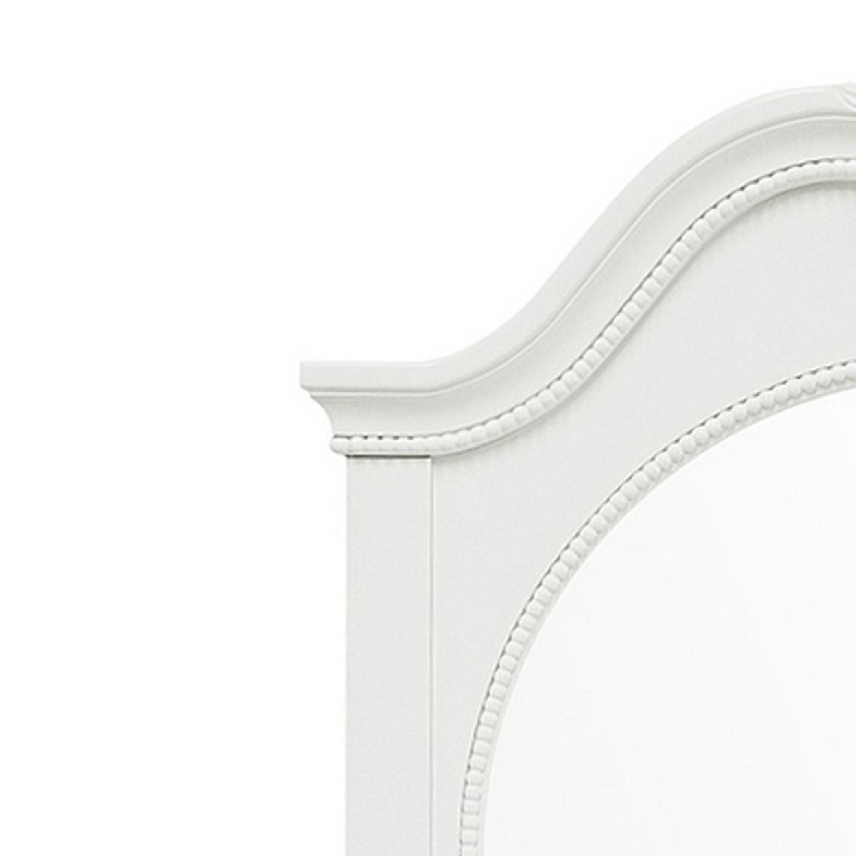 Scallop Design Molded Top Round Mirror With Beaded Design, White- Saltoro Sherpi