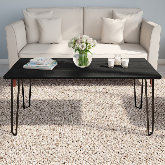 Coffee Table Black Hairpin Metal Legs Accent Table