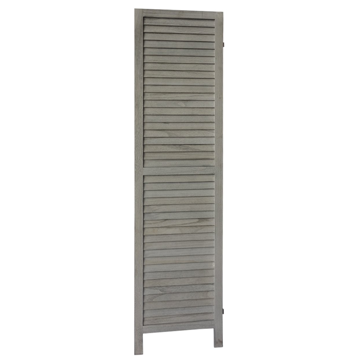 67 Inch Paulownia Wood Panel Divider Screen, Shutter Design, 3 Panels, Distressed Gray- Saltoro Sherpi