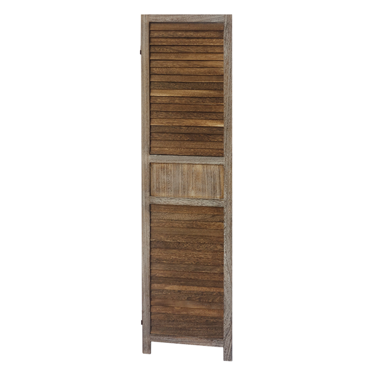 67 Inch Paulownia Wood Panel Divider Screen, Shutter Design, 3 Panels, Distressed Brown- Saltoro Sherpi