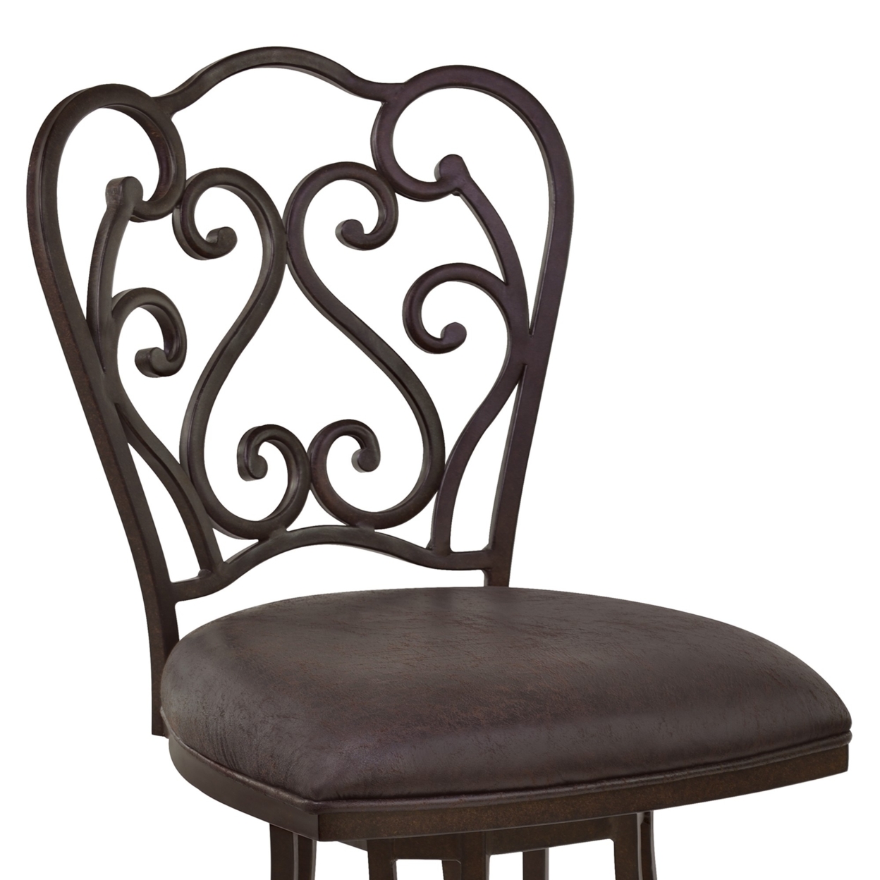 Metal Scroll Design Open Back Barstool With Fabric Padded Seat, Gray- Saltoro Sherpi