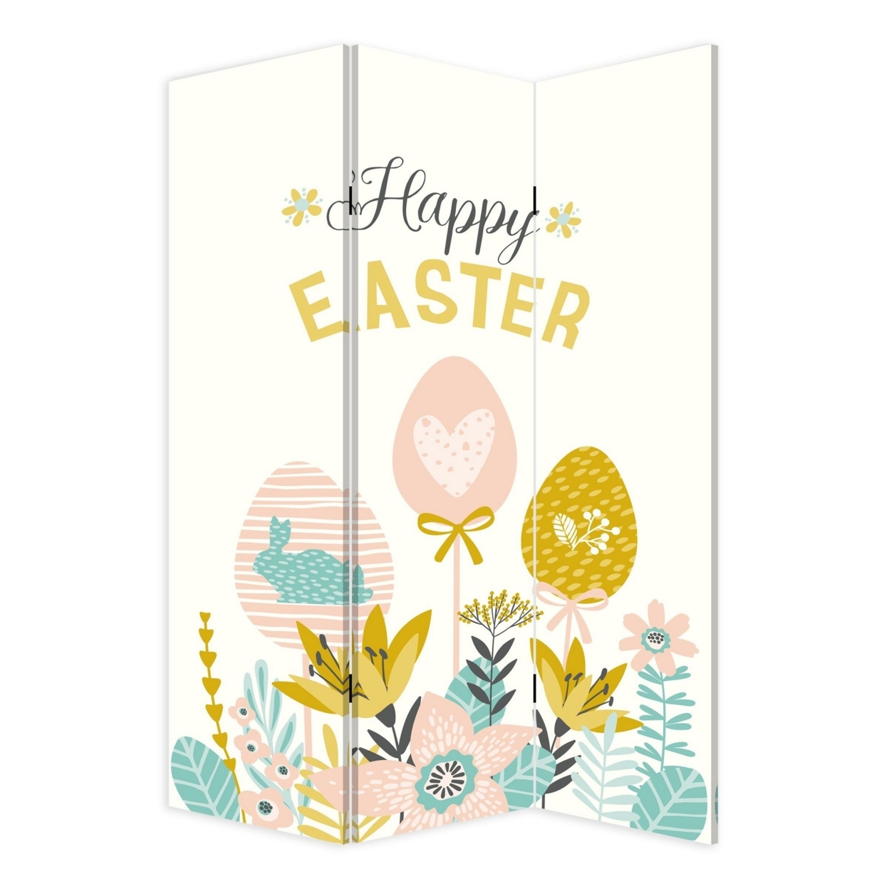 72 Inch 3 Panel Canvas Room Divider With Easter Print,Multicolor- Saltoro Sherpi