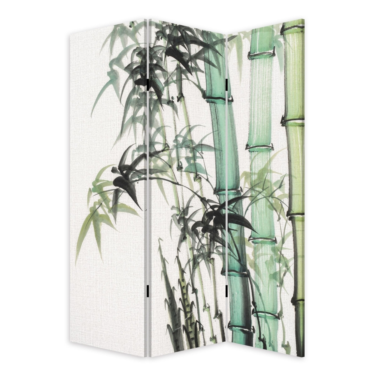 72 Inch 3 Panel Canvas Room Divider With Bamboo Print,Multicolor- Saltoro Sherpi