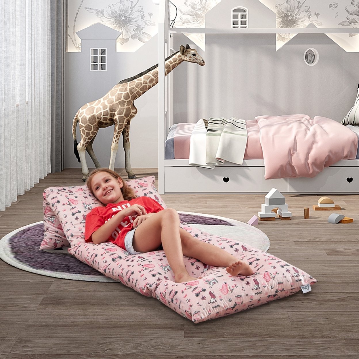 Floor Pillow Cover-Microfiber-Nap Mat-Requires 5 Standard Twin Size Pillows - Princess Pink