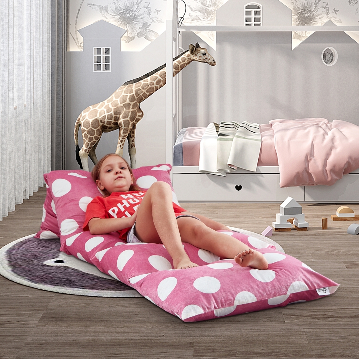 Floor Pillow Cover-Microfiber-Nap Mat-Requires 5 Standard Twin Size Pillows-Stars-Dot - Pink Polka Dots
