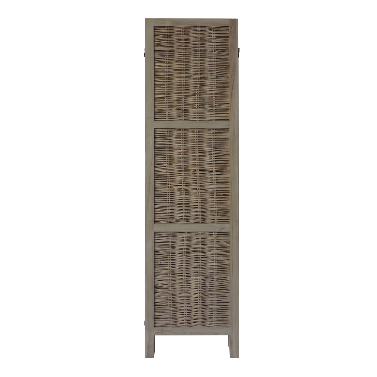 67 Inch Paulownia Wood 4 Panel Divider Screen, Woven Willow Design, Light Brown- Saltoro Sherpi