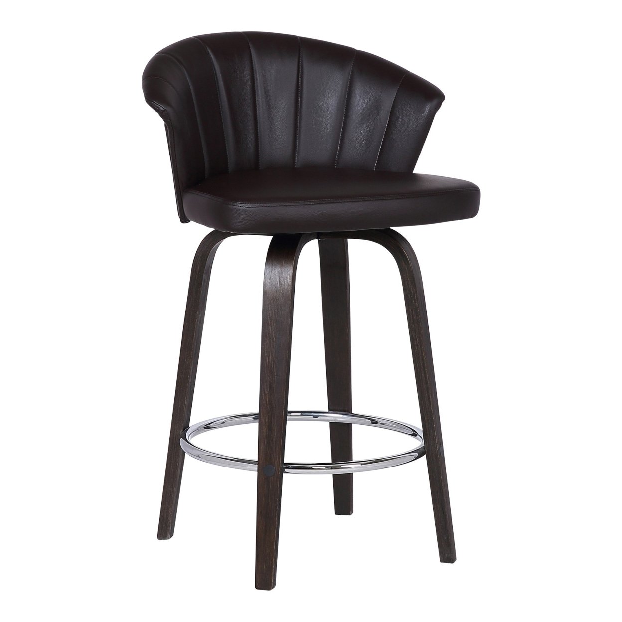 26 Channel Stitched Faux Leather Barstool With Tapered Legs, Brown- Saltoro Sherpi