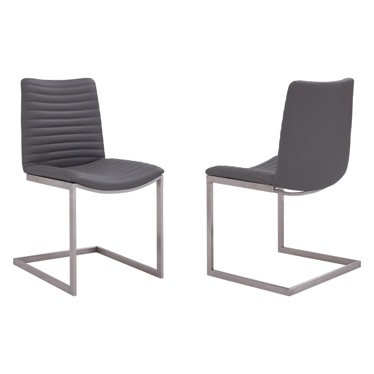 Horizontally Stitched Leatherette Side Chair, Set Of 2, Gray- Saltoro Sherpi