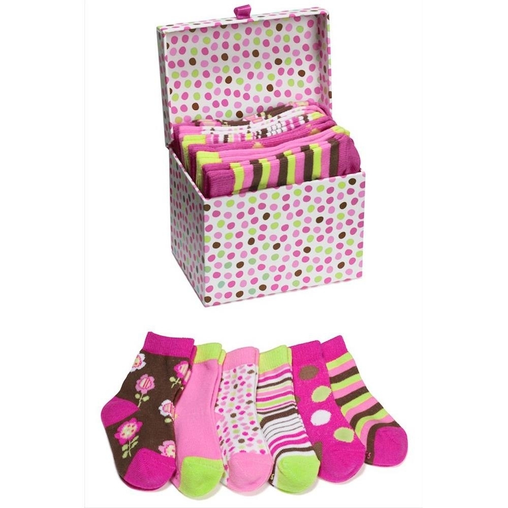 Three Cheers Brown Flower And Stripes Socks In A Box(6 Pairs Of Socks )