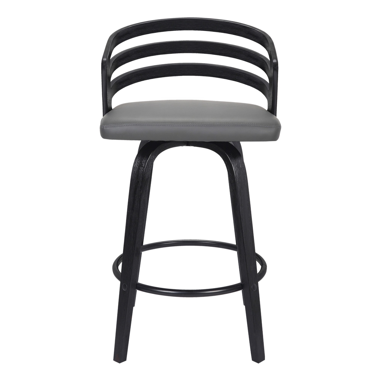 30 Inch Wooden And Leatherette Swivel Barstool, Gray And Black- Saltoro Sherpi
