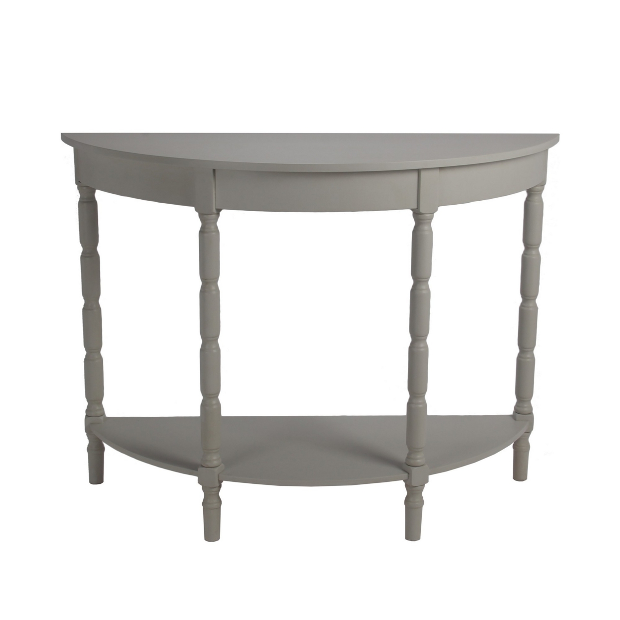 Half Moon Console Table With Open Shelf And Turned Legs, Light Gray- Saltoro Sherpi