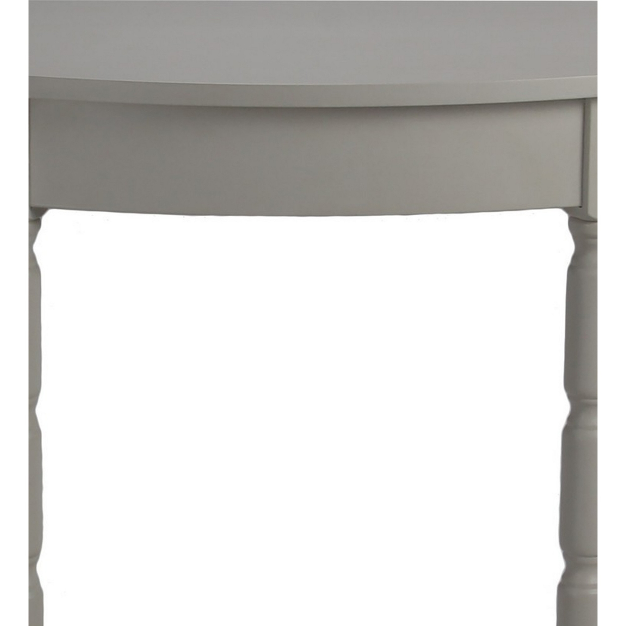 Half Moon Console Table With Open Shelf And Turned Legs, Light Gray- Saltoro Sherpi