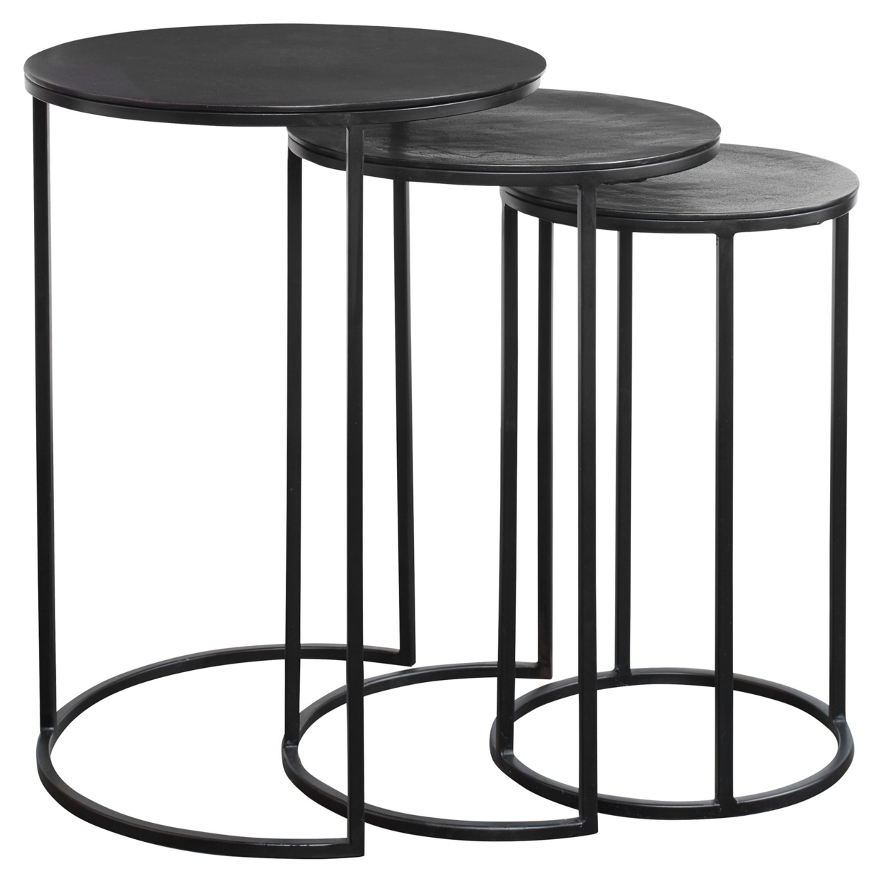 Metal Frame Round Top Nesting Tables, Set Of 3, Espresso- Saltoro Sherpi