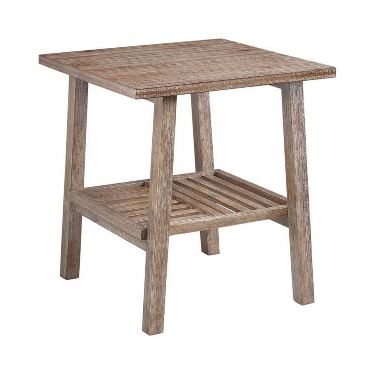Farmhouse Wooden End Table With Slatted Bottom Shelf, Rustic Brown- Saltoro Sherpi