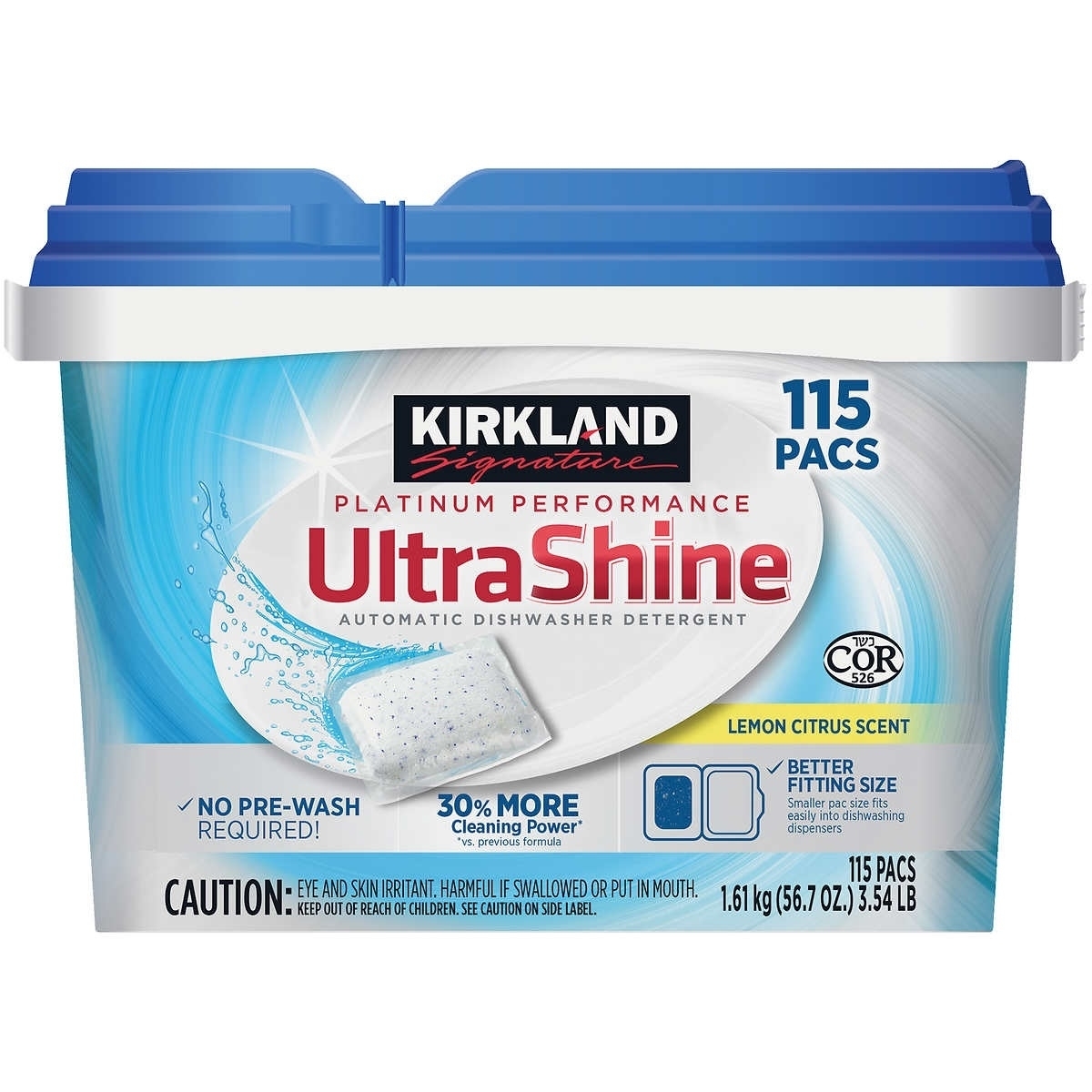 Kirkland Signature UltraShine Dishwasher Detergent Pacs, Lemon Citrus, 115 Ct