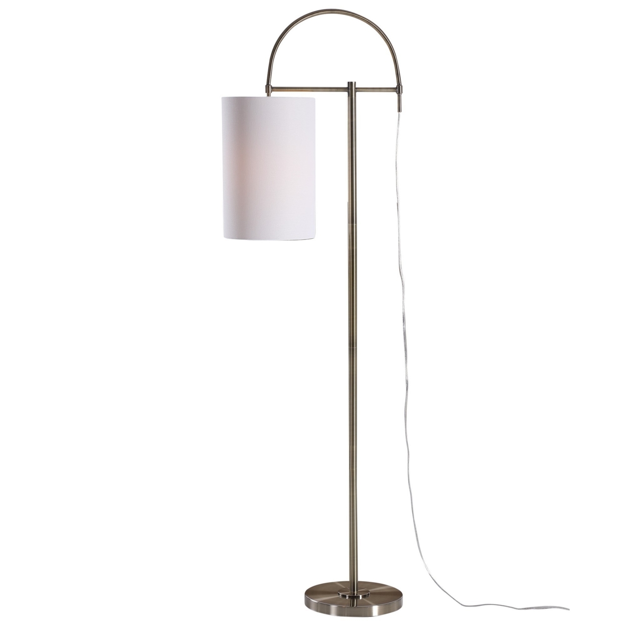 Stalk Design Metal Floor Lamp With Open Semi Circle Accent, Silver- Saltoro Sherpi