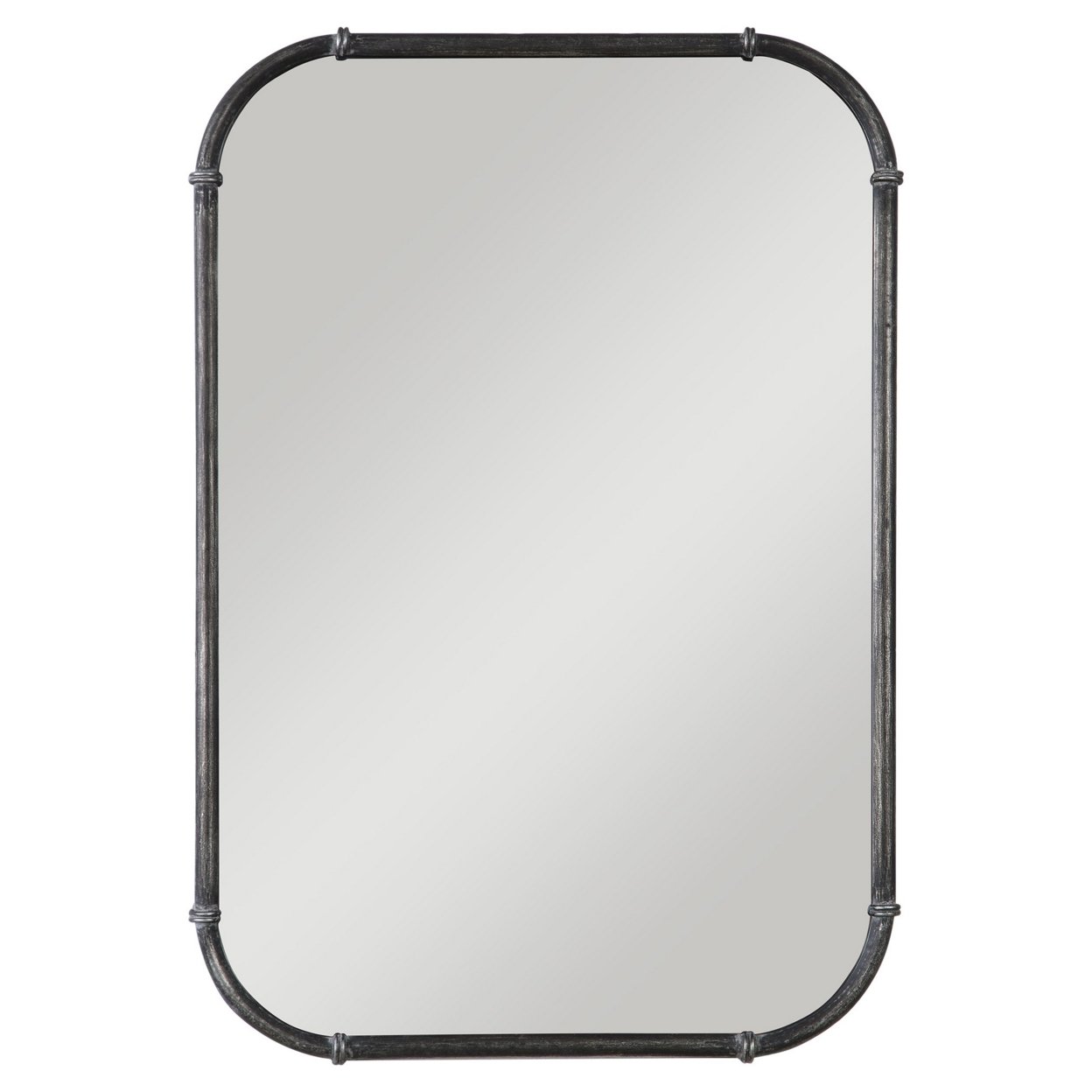 37 Inches Rectangular Wall Mirror With Rings Accent, Gray- Saltoro Sherpi