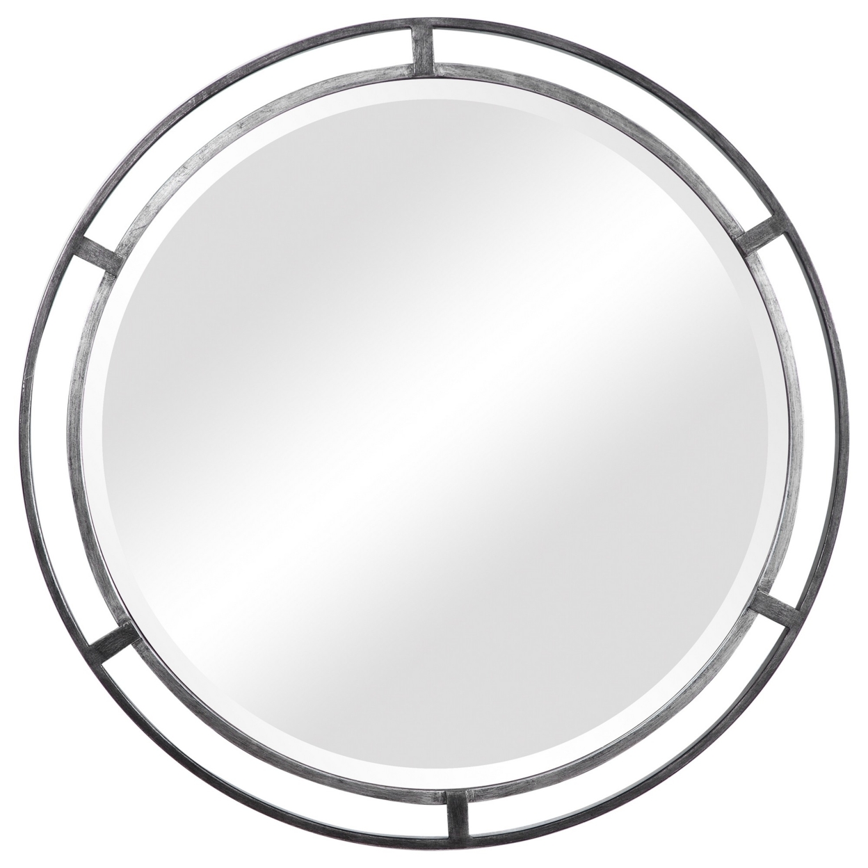 30 Inches 3 Dimensional Round Metal Frame Wall Mirror, Silver- Saltoro Sherpi