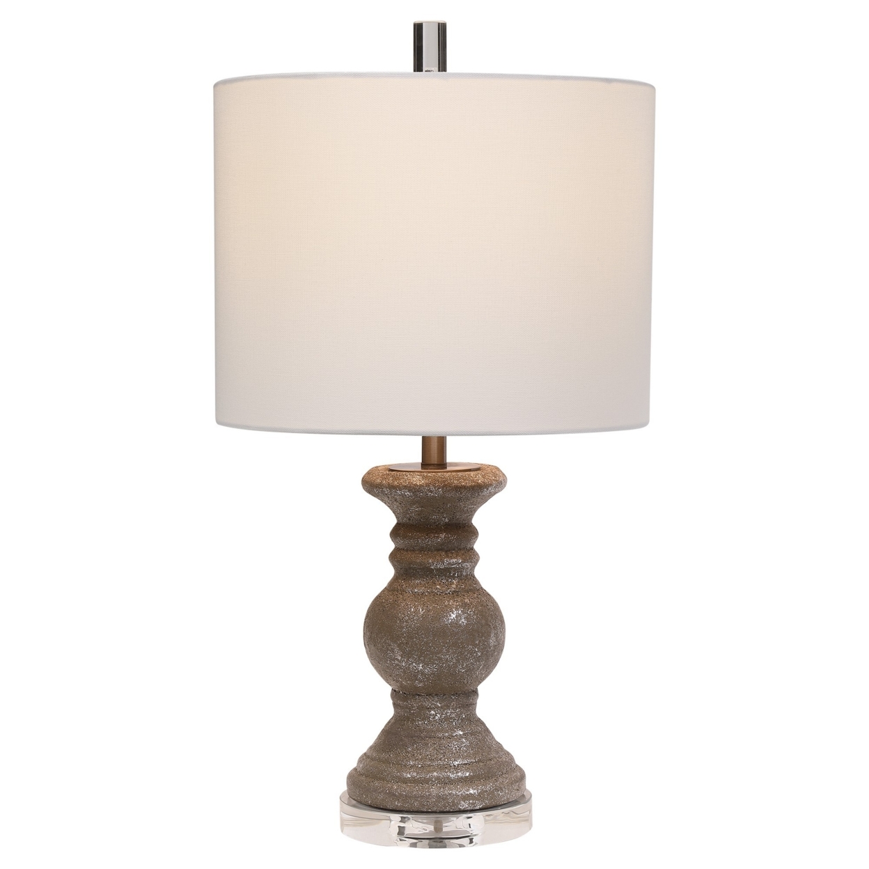 Turned Pedestal Style Ceramic Table Lamp With Fabric Shade, Brown- Saltoro Sherpi