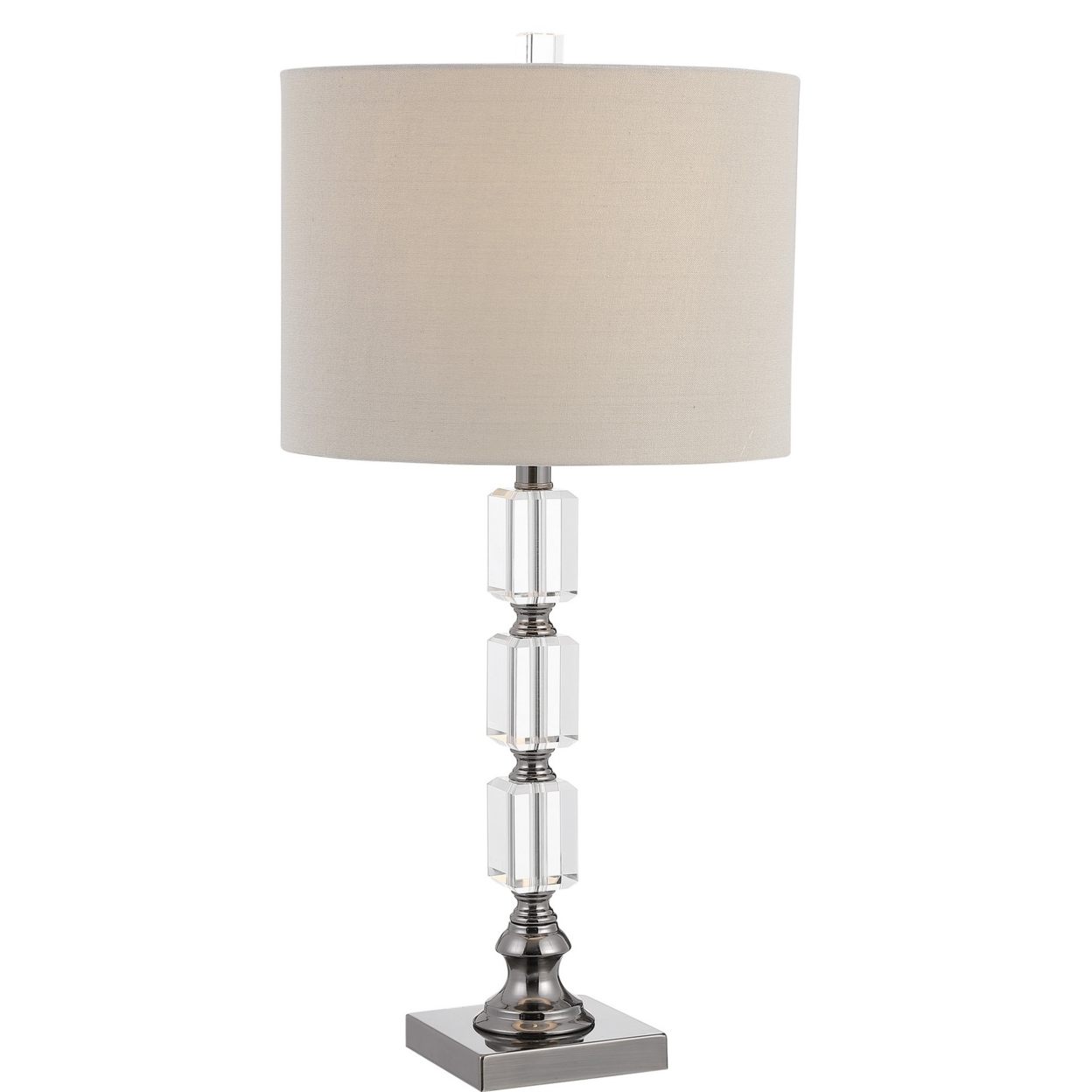 Turned Pedestal Metal Table Lamp With Stacked Crystals, Clear- Saltoro Sherpi