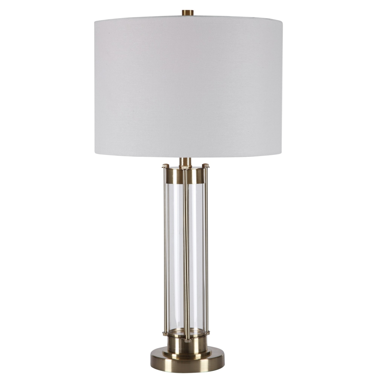 28 Inch Metal And Glass Stacked Base Table Lamp, Gold- Saltoro Sherpi